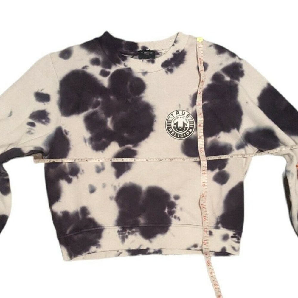 True Religion Sunset Tie Dye Black/White Crewneck Sweatshirt Cropped Small NWT - Picture 8 of 9